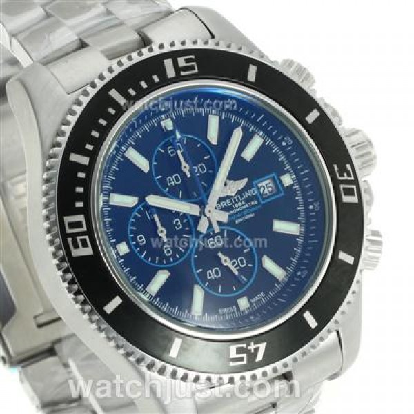 Breitling Super Ocean Working Chronograph Black Bezel with Black Dial S/S-Blue Needles