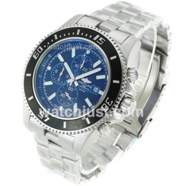 Breitling Super Ocean Working Chronograph Black Bezel with Black Dial S/S-Blue Needles