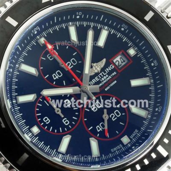 Breitling Super Ocean Working Chronograph Black Bezel with Black Dial S/S-Red Needles