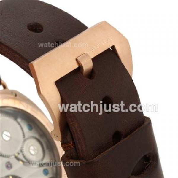 Panerai Radiomir Unitas 6497 Movement Swan Neck Rose Gold Case with Brown Dial-Leather Strap