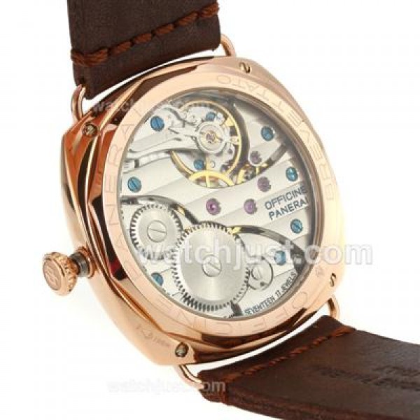 Panerai Radiomir Unitas 6497 Movement Swan Neck Rose Gold Case with Brown Dial-Leather Strap