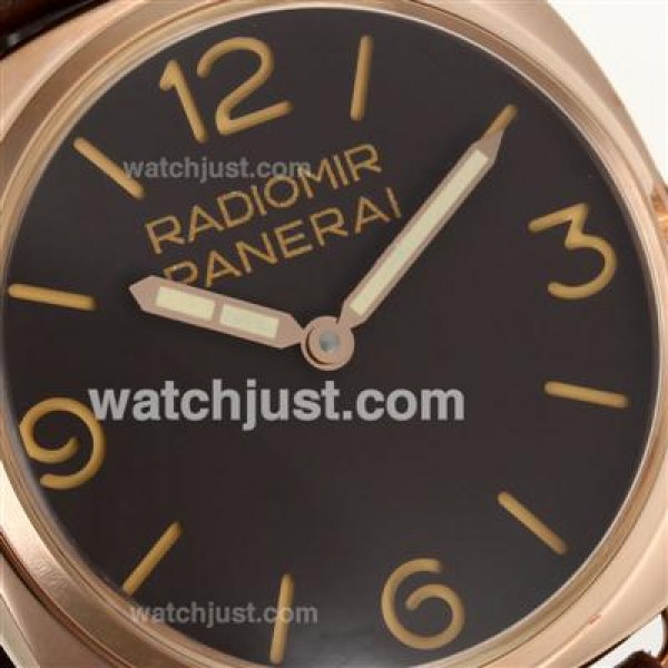 Panerai Radiomir Unitas 6497 Movement Swan Neck Rose Gold Case with Brown Dial-Leather Strap