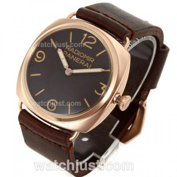 Panerai Radiomir Unitas 6497 Movement Swan Neck Rose Gold Case with Brown Dial-Leather Strap