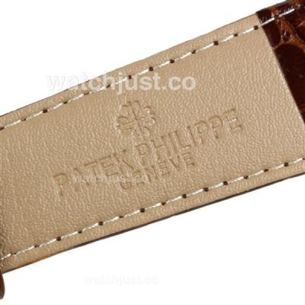 Patek Philippe Nautilus Automatic Stick Markers with Black Dial-Leather Strap
