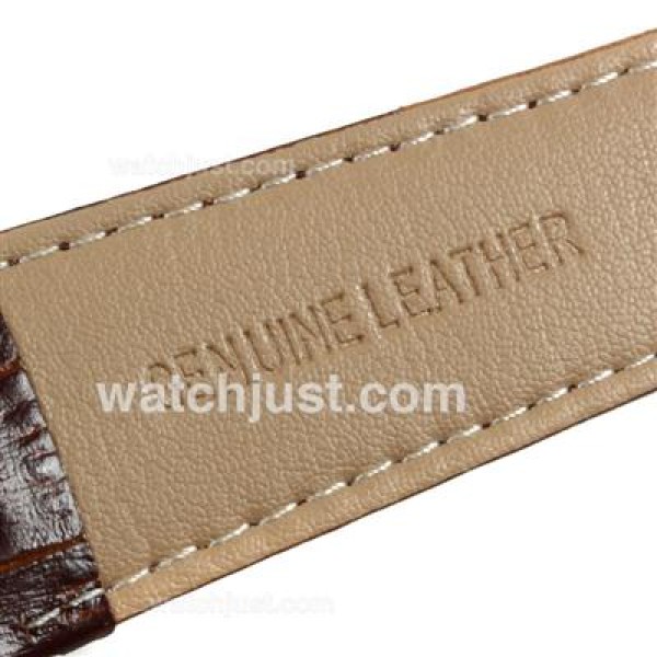 Patek Philippe Nautilus Automatic Stick Markers with Black Dial-Leather Strap