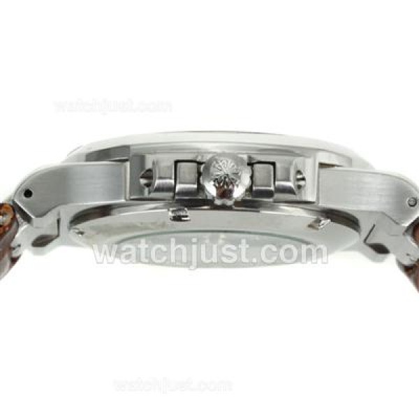 Patek Philippe Nautilus Automatic Stick Markers with Black Dial-Leather Strap