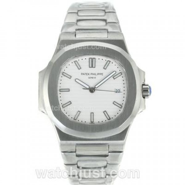 Patek Philippe Nautilus Automatic Stick Markers with White Dial S/S