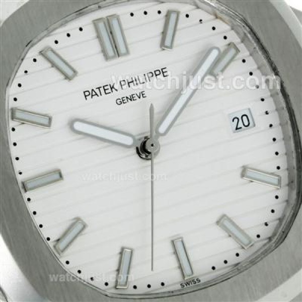 Patek Philippe Nautilus Automatic Stick Markers with White Dial S/S