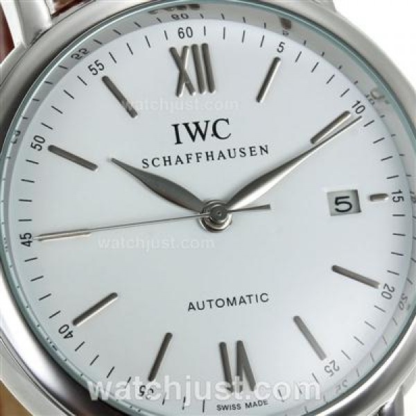 IWC Portofino Automatic with White Dial-Brown Leather Strap