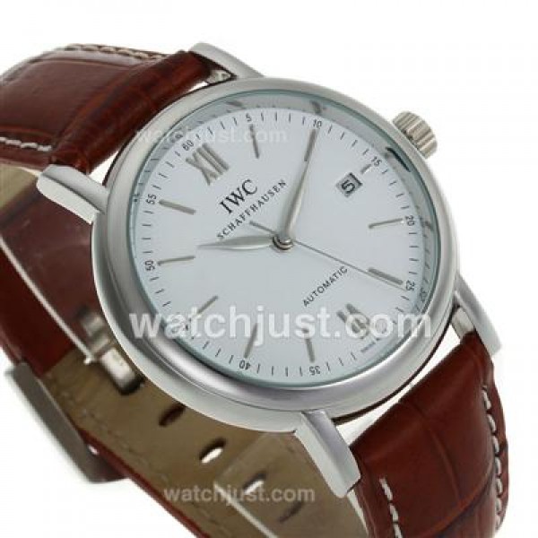 IWC Portofino Automatic with White Dial-Brown Leather Strap
