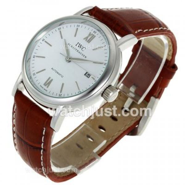 IWC Portofino Automatic with White Dial-Brown Leather Strap