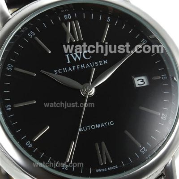 IWC Portofino Automatic with Black Dial-Black Leather Strap