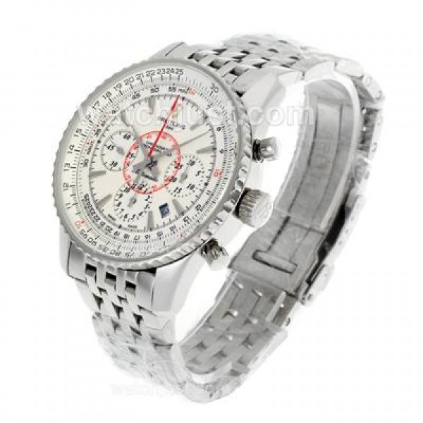 Breitling Montbrillant Chronograph Swiss Valjoux 7750 Movement Stick Markers with White Dial S/S-Sapphire Glass