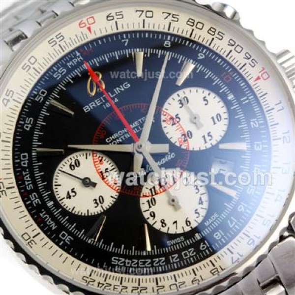 Breitling Montbrillant Chronograph Swiss Valjoux 7750 Movement Stick Markers with Black Dial S/S-Sapphire Glass