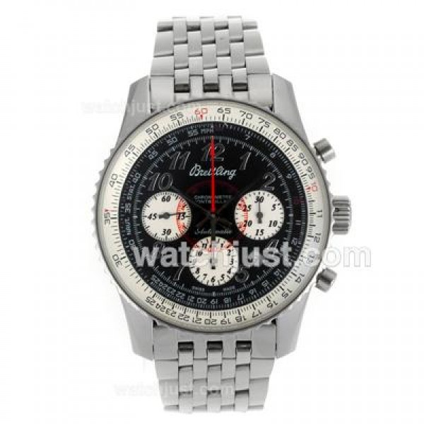 Breitling Montbrillant Chronograph Swiss Valjoux 7750 Movement Number Markers with Black Dial S/S-Sapphire Glass