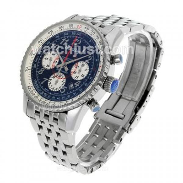 Breitling Montbrillant Chronograph Swiss Valjoux 7750 Movement Number Markers with Black Dial S/S-Sapphire Glass