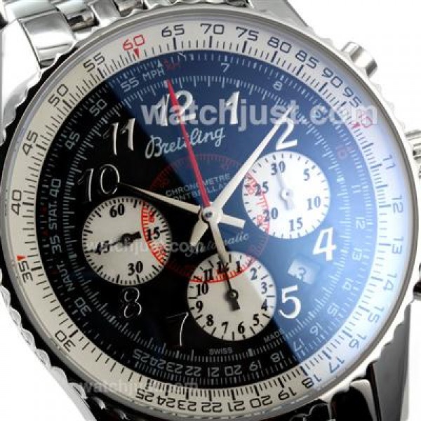 Breitling Montbrillant Chronograph Swiss Valjoux 7750 Movement Number Markers with Black Dial S/S-Sapphire Glass