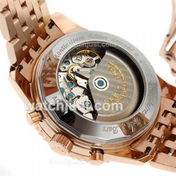 Breitling Montbrillant Chronograph Swiss Valjoux 7750 Movement Rose Gold Case with Black Dial-Stick Markers