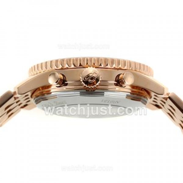 Breitling Montbrillant Chronograph Swiss Valjoux 7750 Movement Rose Gold Case with Black Dial-Stick Markers
