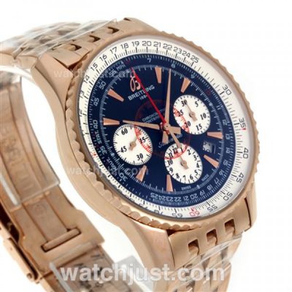 Breitling Montbrillant Chronograph Swiss Valjoux 7750 Movement Rose Gold Case with Black Dial-Stick Markers