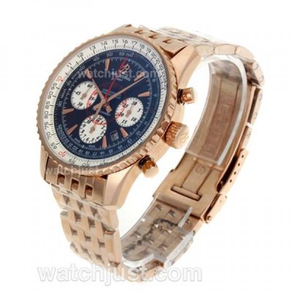 Breitling Montbrillant Chronograph Swiss Valjoux 7750 Movement Rose Gold Case with Black Dial-Stick Markers