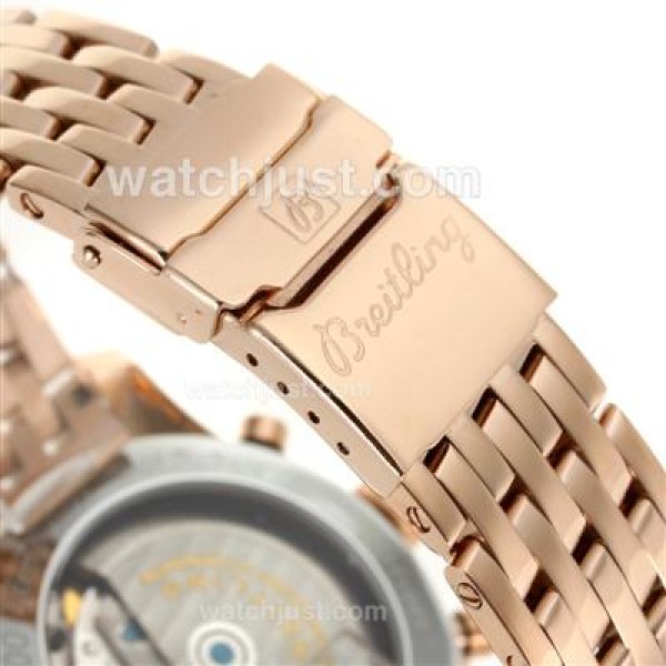 Breitling Montbrillant Chronograph Swiss Valjoux 7750 Movement Rose Gold Case with White Dial-Stick Markers