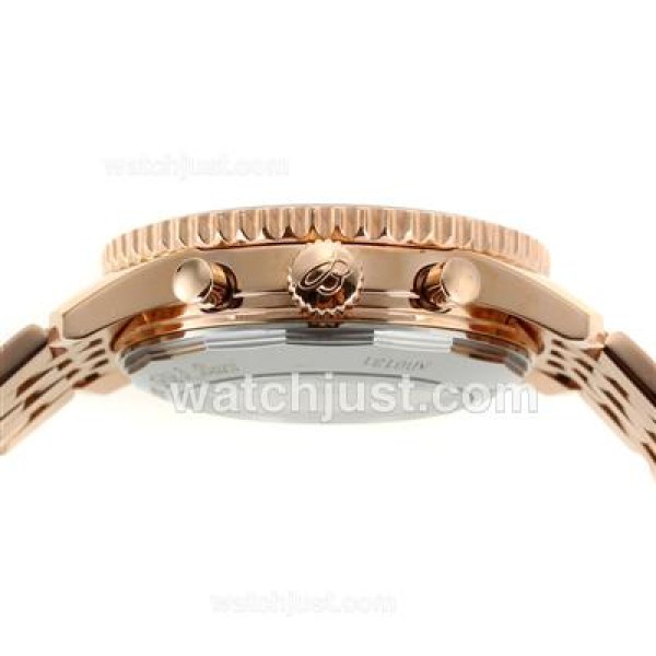 Breitling Montbrillant Chronograph Swiss Valjoux 7750 Movement Rose Gold Case with White Dial-Stick Markers
