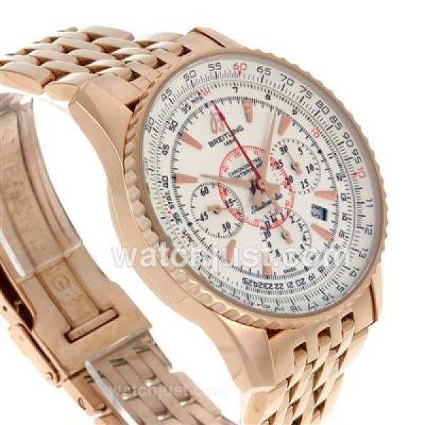 Breitling Montbrillant Chronograph Swiss Valjoux 7750 Movement Rose Gold Case with White Dial-Stick Markers
