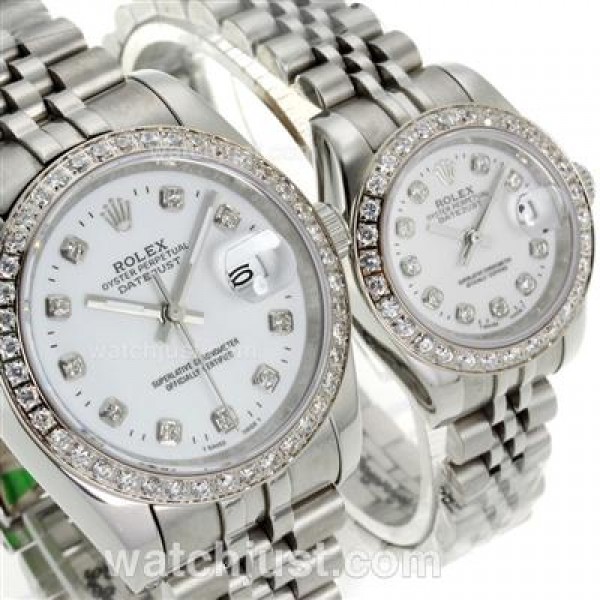 Rolex Datejust Automatic Diamond Bezel and Markers with White Dial S/S-Sapphire Glass