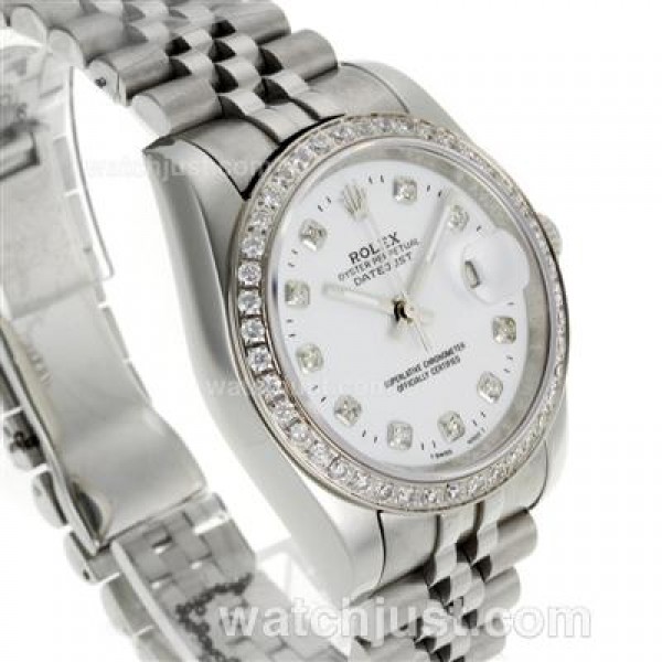 Rolex Datejust Automatic Diamond Bezel and Markers with White Dial S/S-Sapphire Glass