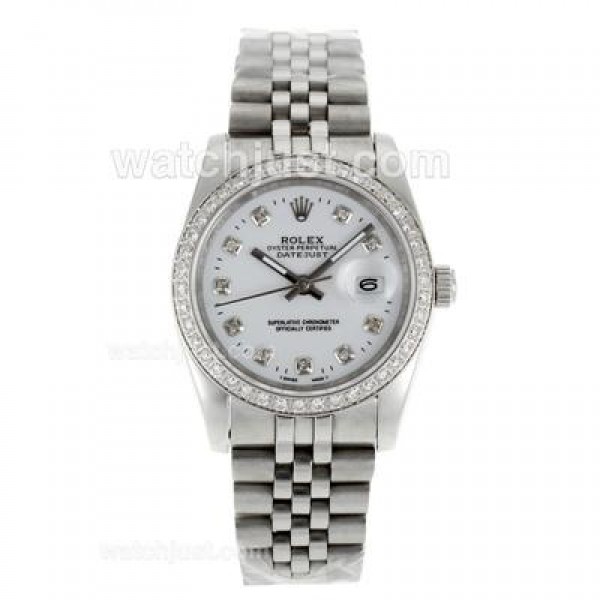 Rolex Datejust Automatic Diamond Bezel and Markers with White Dial S/S-Sapphire Glass