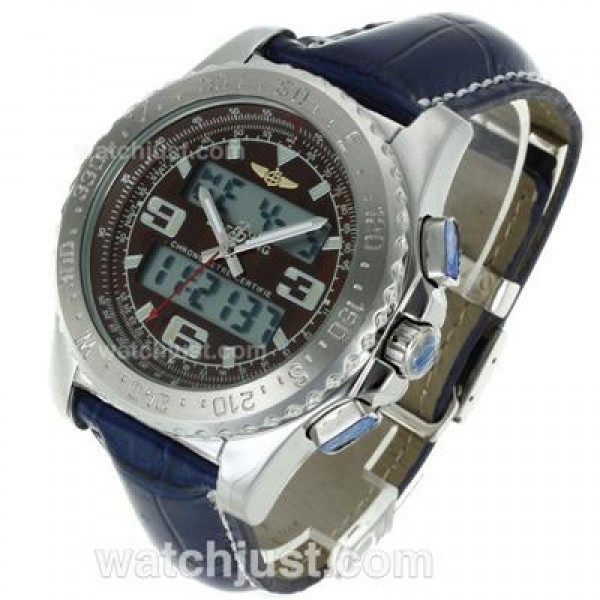 Breitling Emergency Digital Displayer with Brown Dial-Blue Leather Strap