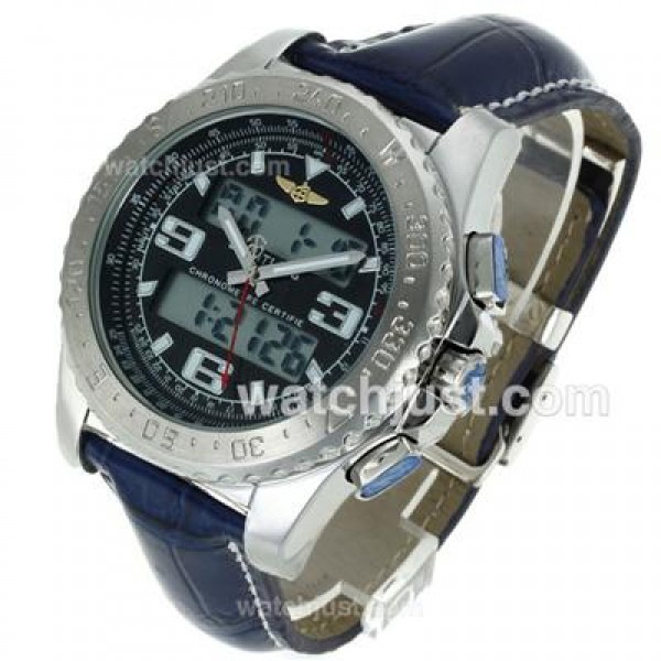 Breitling Emergency Digital Displayer with Black Dial-Blue Leather Strap