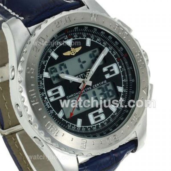 Breitling Emergency Digital Displayer with Black Dial-Blue Leather Strap