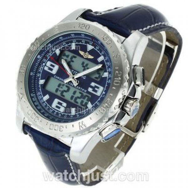 Breitling Emergency Digital Displayer with Blue Dial-Blue Leather Strap