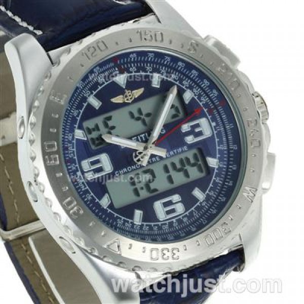 Breitling Emergency Digital Displayer with Blue Dial-Blue Leather Strap
