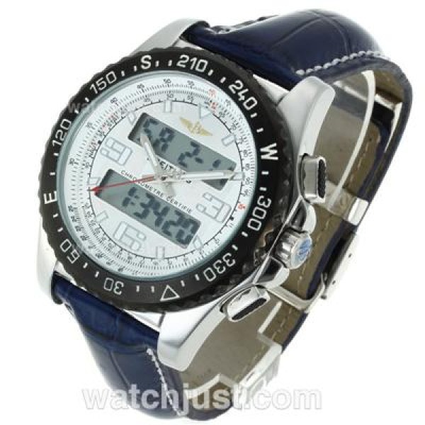 Breitling Emergency Digital Displayer PVD Bezel with White Dial-Blue Leather Strap