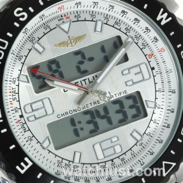 Breitling Emergency Digital Displayer PVD Bezel with White Dial-Blue Leather Strap