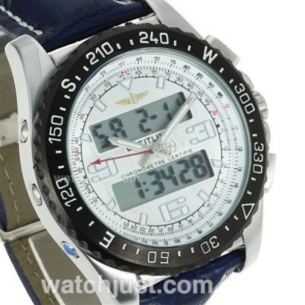 Breitling Emergency Digital Displayer PVD Bezel with White Dial-Blue Leather Strap