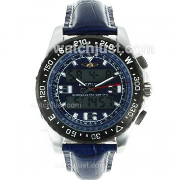 Breitling Emergency Digital Displayer PVD Bezel with Blue Dial-Blue Leather Strap