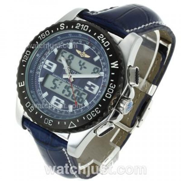 Breitling Emergency Digital Displayer PVD Bezel with Blue Dial-Blue Leather Strap