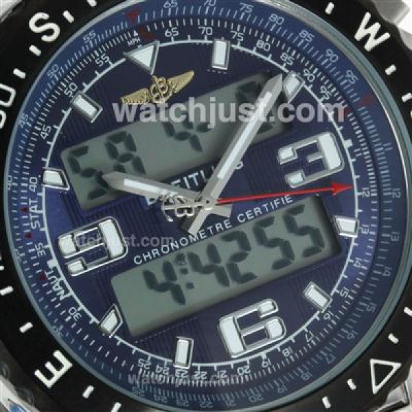 Breitling Emergency Digital Displayer PVD Bezel with Blue Dial-Blue Leather Strap