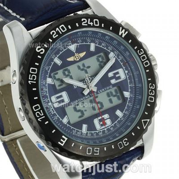 Breitling Emergency Digital Displayer PVD Bezel with Blue Dial-Blue Leather Strap