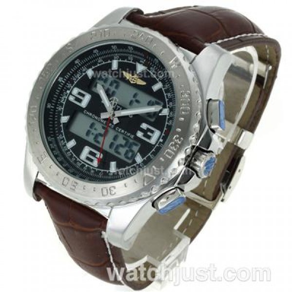 Breitling Emergency Digital Displayer with Black Dial-Brown Leather Strap