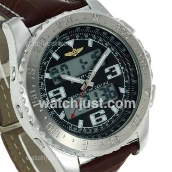 Breitling Emergency Digital Displayer with Black Dial-Brown Leather Strap