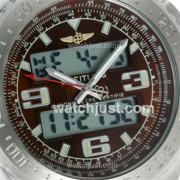 Breitling Emergency Digital Displayer with Brown Dial-Brown Leather Strap