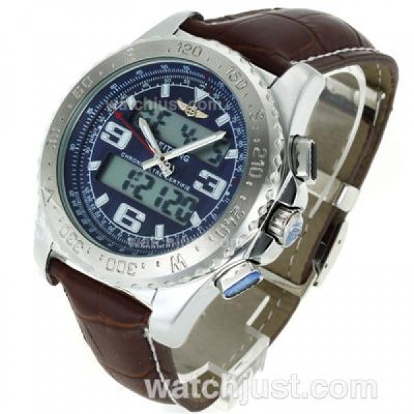 Breitling Emergency Digital Displayer with Blue Dial-Brown Leather Strap