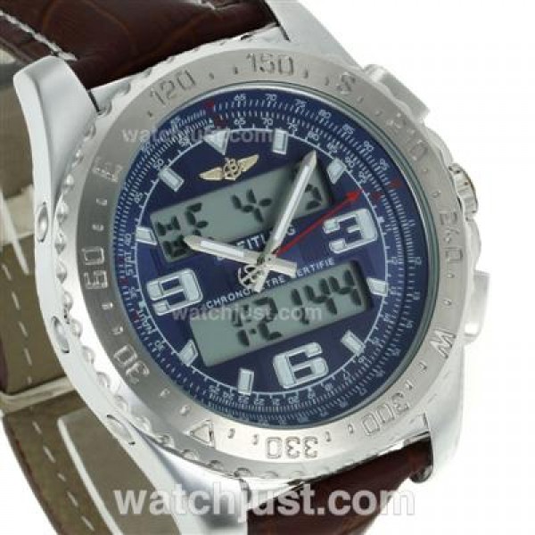 Breitling Emergency Digital Displayer with Blue Dial-Brown Leather Strap
