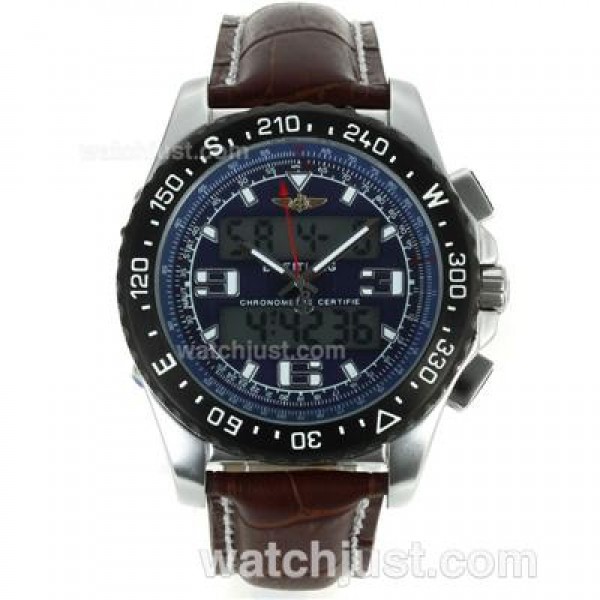 Breitling Emergency Digital Displayer PVD Bezel with Blue Dial-Brown Leather Strap
