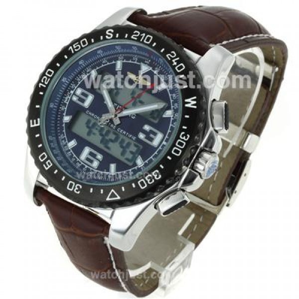 Breitling Emergency Digital Displayer PVD Bezel with Blue Dial-Brown Leather Strap